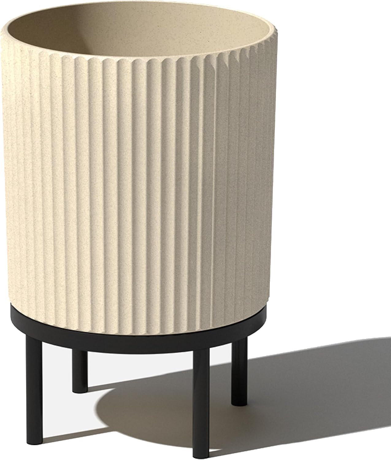 Veradek Demi Series Round Planter w/ Stand for Porch/Patio | Durable Plastic-Concrete & Wooden Stand | Modern Decor for Tall Plants, Flowers