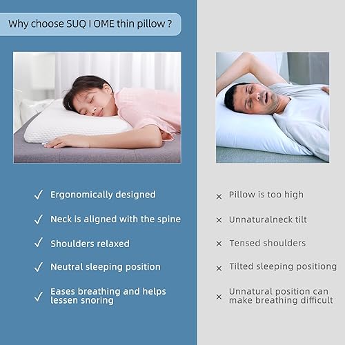 Miniatura 6 de SUQ I OME Slim Sleeper-Gel Thin Memory Foam Pillow for Sleeping,Contour Thin & Low Cervical Profile,for Neck Pain, Stomacher, Back and Side Sleeper