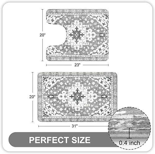 Miniatura 2 de Uphome Juego de 2 alfombras de baño bohemias vintage, antideslizantes, suaves, con contorno en forma de U, lavables a máquina, alfombras de baño