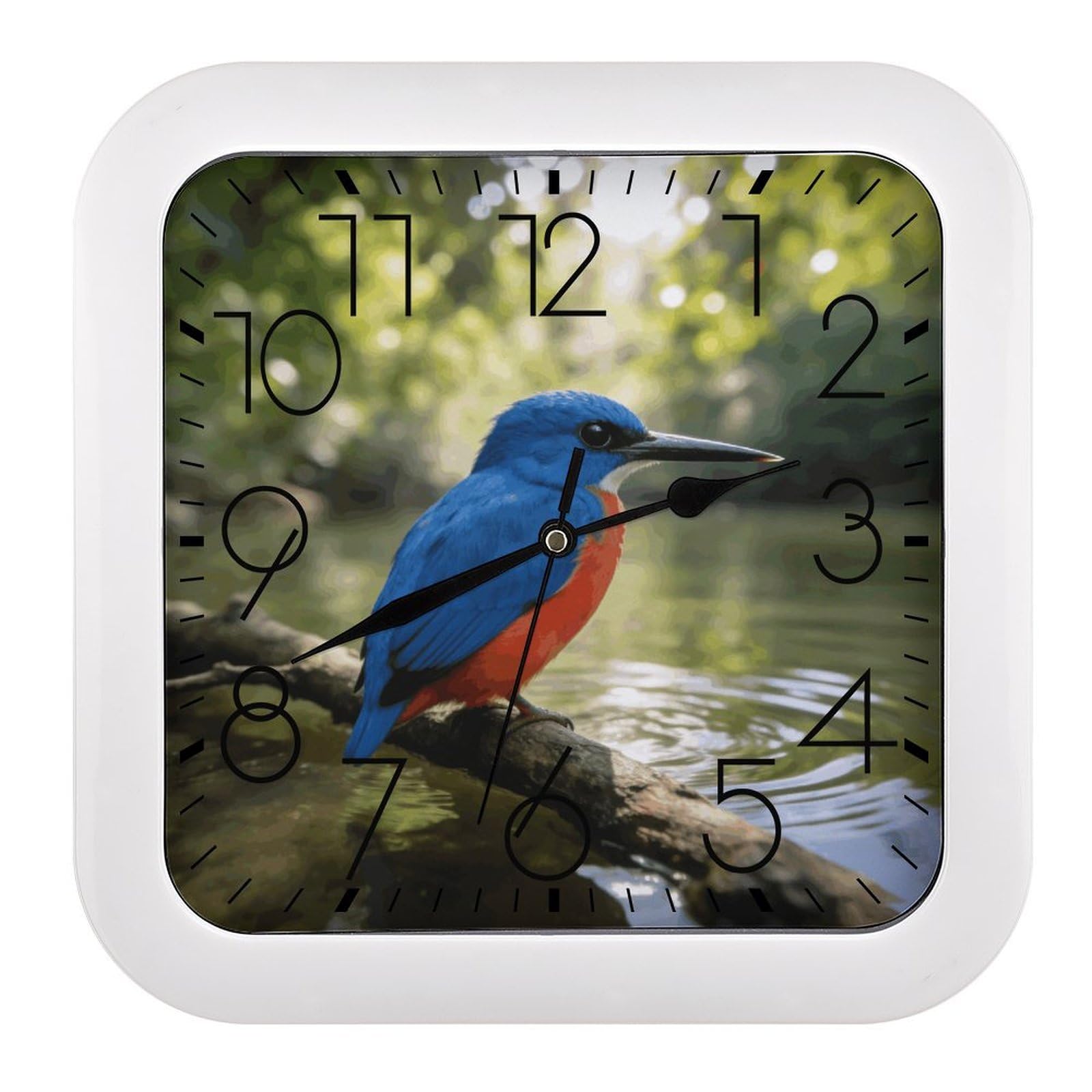 LZQPOEAS Kingfisher Square Wall Clock, 10.2 Inch Battery Operated Silent Non-Ticking Wall Clock, Square Analog Decorative Clock for Home Wall Art, Living Room, Bedroom, and Office