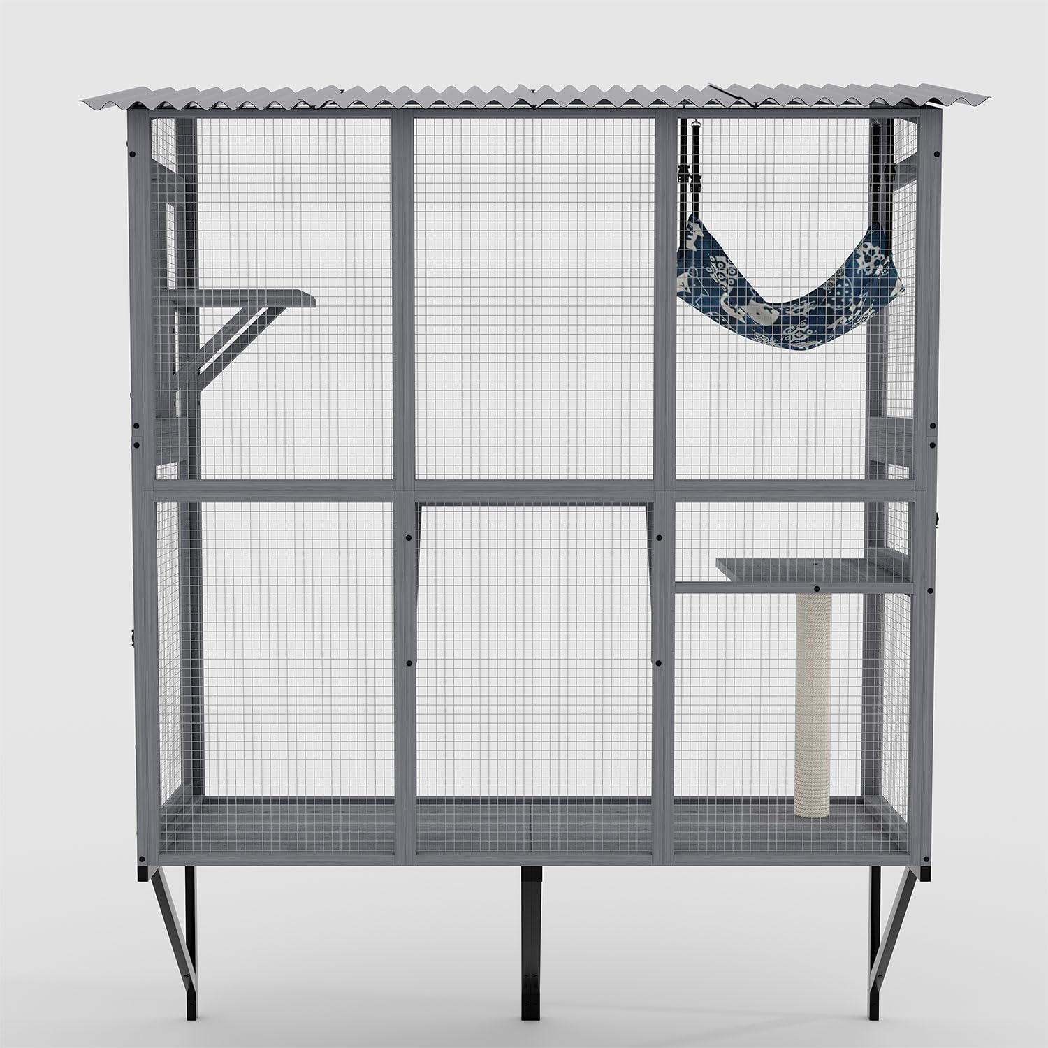 Large Outdoor Window Catio – Weatherproof Wall-Mounted Cat Enclosure with 3 Doors, Multi-Level Perch with Hammock & Scratching Post, Secure Bug-Free Cat Tunnel Playhouse for Indoor Cats