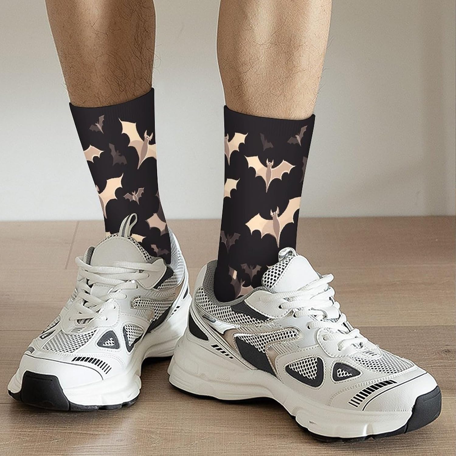Breathable Sports Socks, Moisture Wicking, Lightweight Crew Socks | Halloween Flying Bats Athletic Calf Socks for Women Men, Casual, Anti-Slip, Multifunctional Work Socks