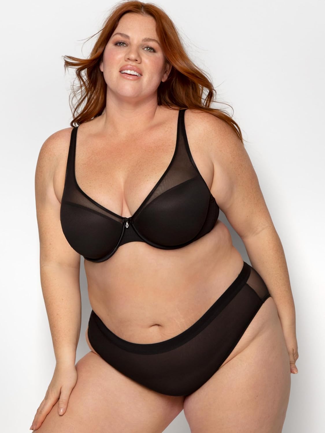 Curvy Couture Womens Sheer Mesh Plunge T-Shirt Bra - Image 3