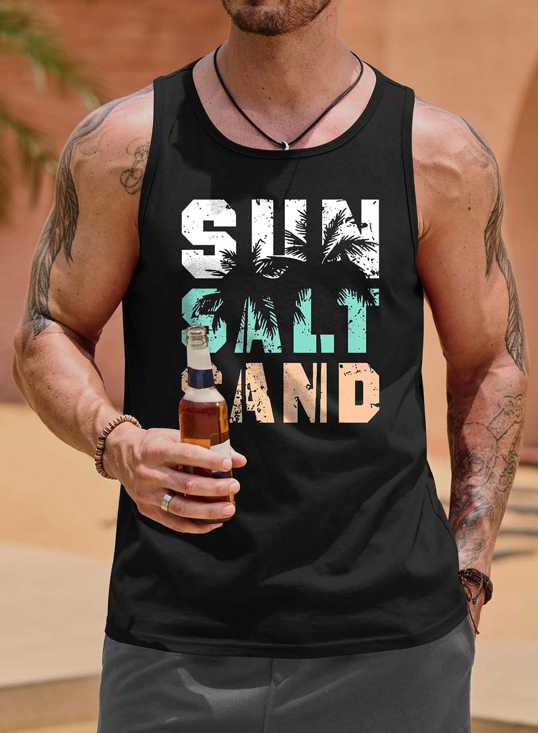 VOGSTART Mens Beach Tank Tops Summer Vacation Graphic Sleeveless Shirts