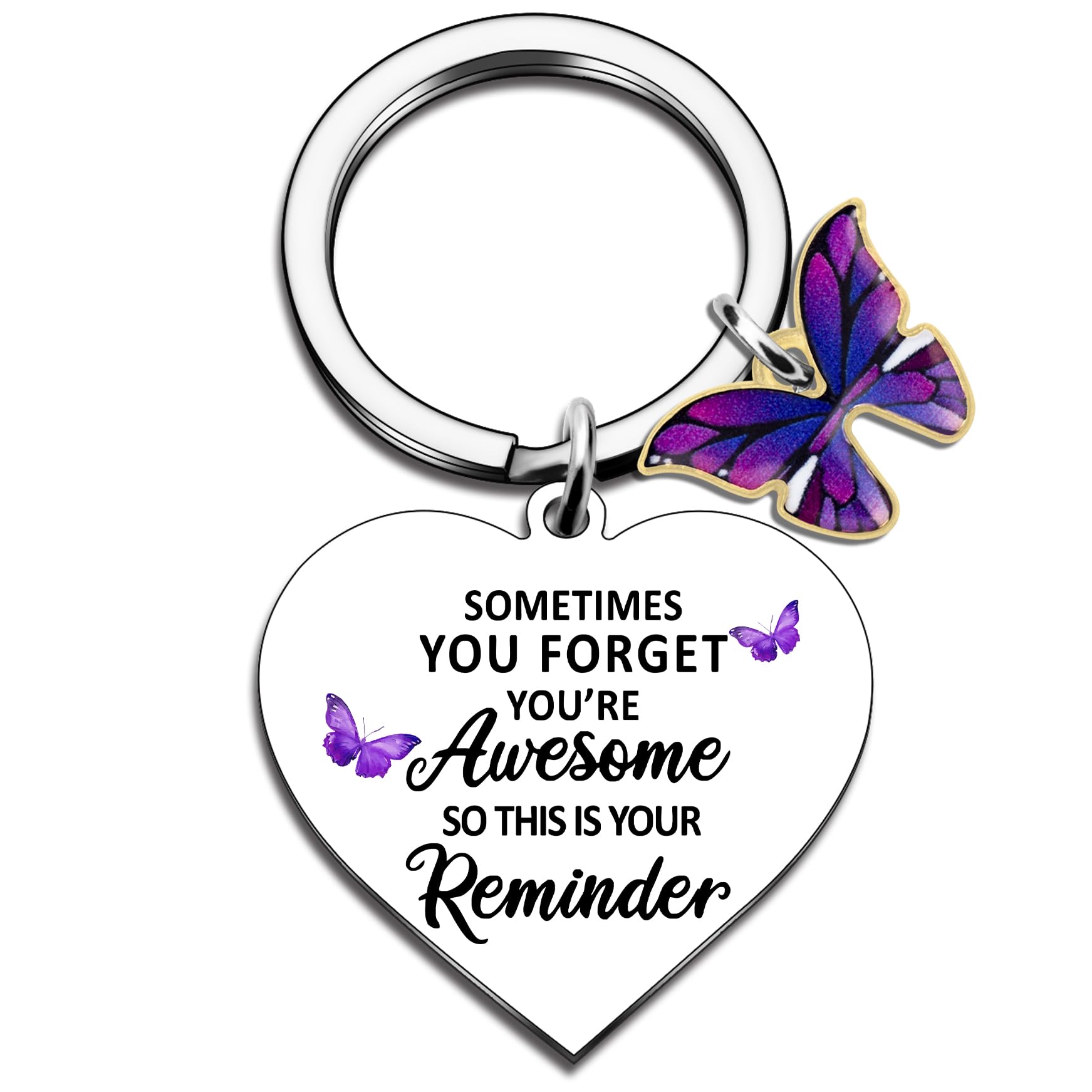 Regalos de mariposa para mujer, pequeños llaveros para mujer, aliento inspirador a veces te olvidas de que eres impresionante