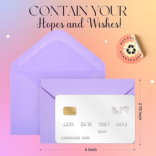 Miniatura 2 de ACSTEP Paquete de 50 sobres para tarjetas de regalo, tamaño de tarjeta de crédito, sobres de bolsillo pequeños coloridos para tarjetas de visita,