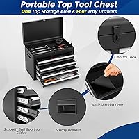 Vista 5 de Goplus Rolling Tool Chest, 5-Drawer Tool Box Organizer w/Lockable Wheels & Sliding Drawers & Detachable Top & Adjustable Shelf, Tool Storage Cabinet