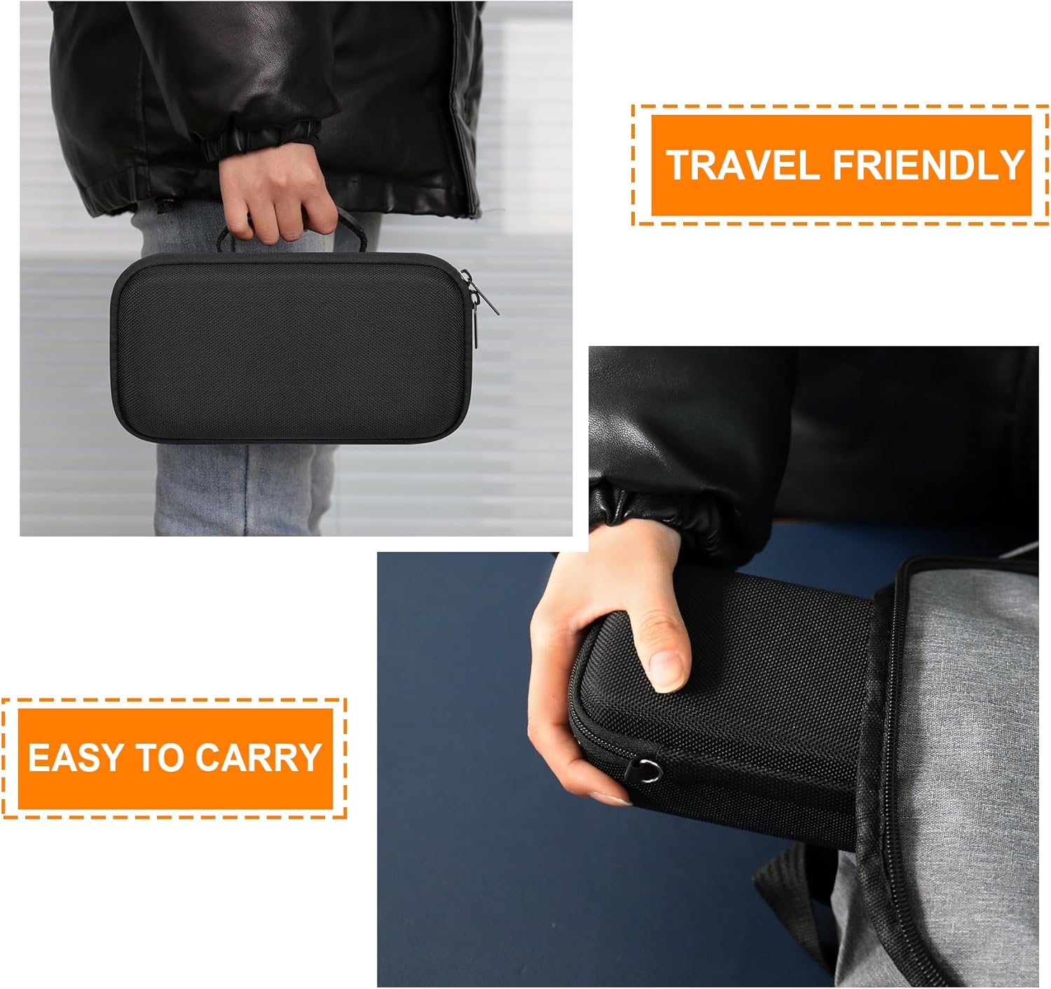 Hard Carrying Case for Sony ULT Field 1 Waterproof Portable Bluetooth Speaker, Wireless Portable Speaker Protection Case with Mesh Pocket for Charging Cables, Black+Orange - Image 5