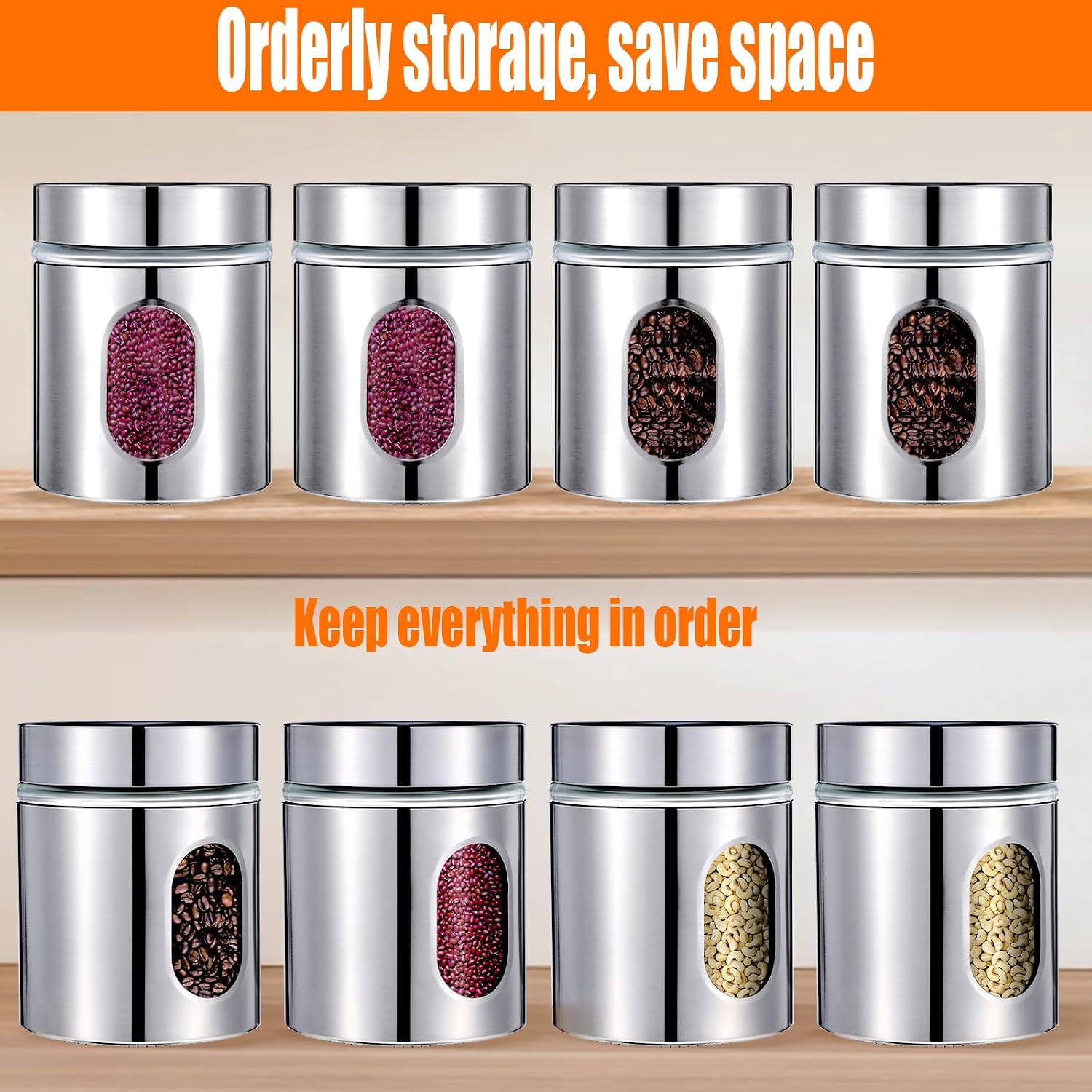 2 Pieces Kitchen Canisters Set 20 oz Stainless Steel Glass Canisters Airtight Coffee Sugar Tea Candy Jars Food Storage Container with Lid for Flour Cookies Spices Grains Kitchen Baking Home Decoration
