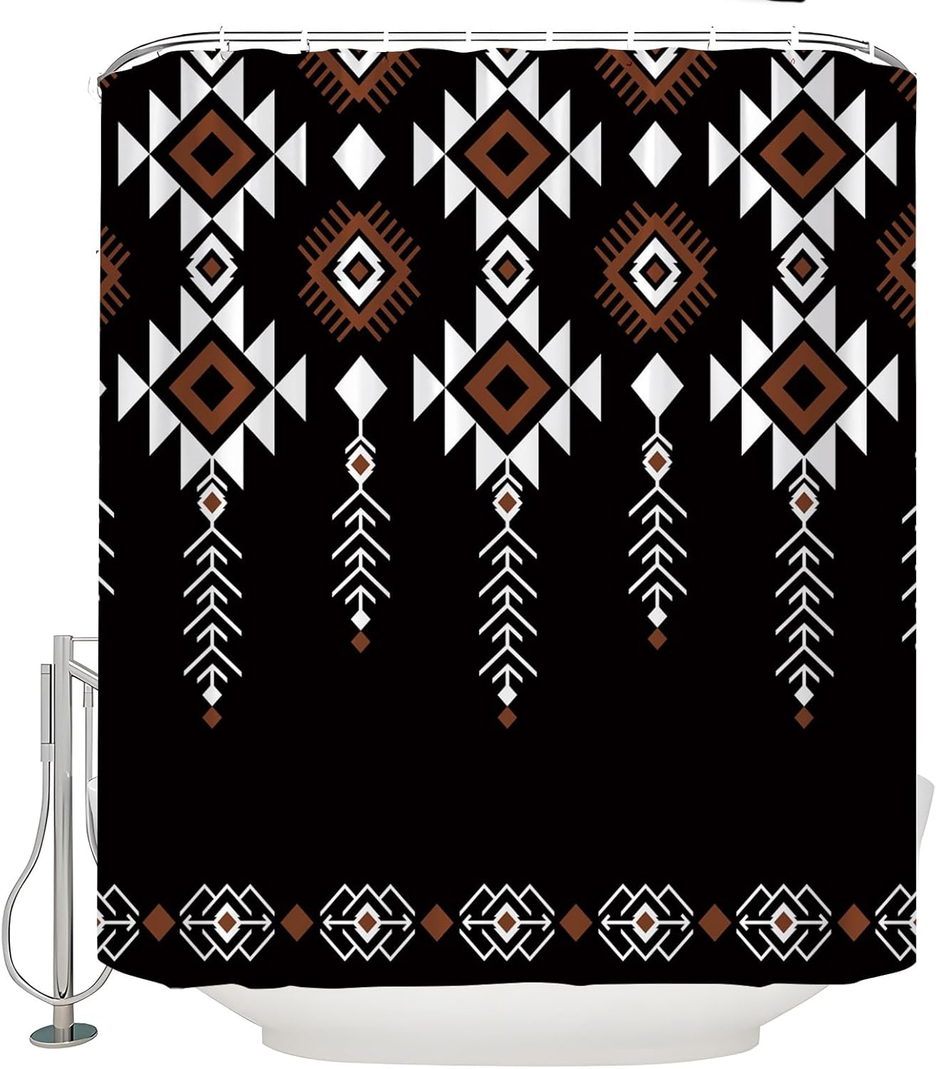 Western Aztec Boho Shower Curtain Abstract Geometric Stripes Tribal Ethnic Southwestern Vintage Retro Native American Navajo Neutral Classic Black Fabric Bathroom Curtain with Hook