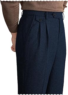 Mens Pants Tweed Herringbone Vintage Dress Pant Trousers Regular Fit Sui...