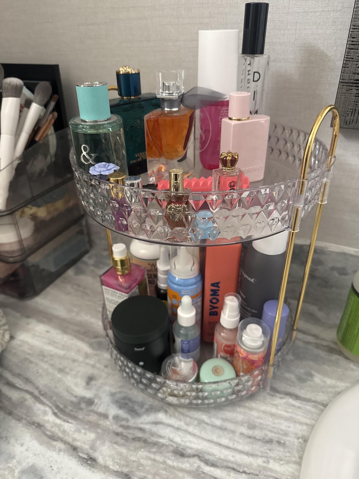 Anyoifax Rotating Makeup Organizer for Vanity, 3 Tier Perfume Skincare Storage for Women, Bathroom Counter Organizer, 360° Spinning Cosmetic Holder for Dresser Countertop, Clear