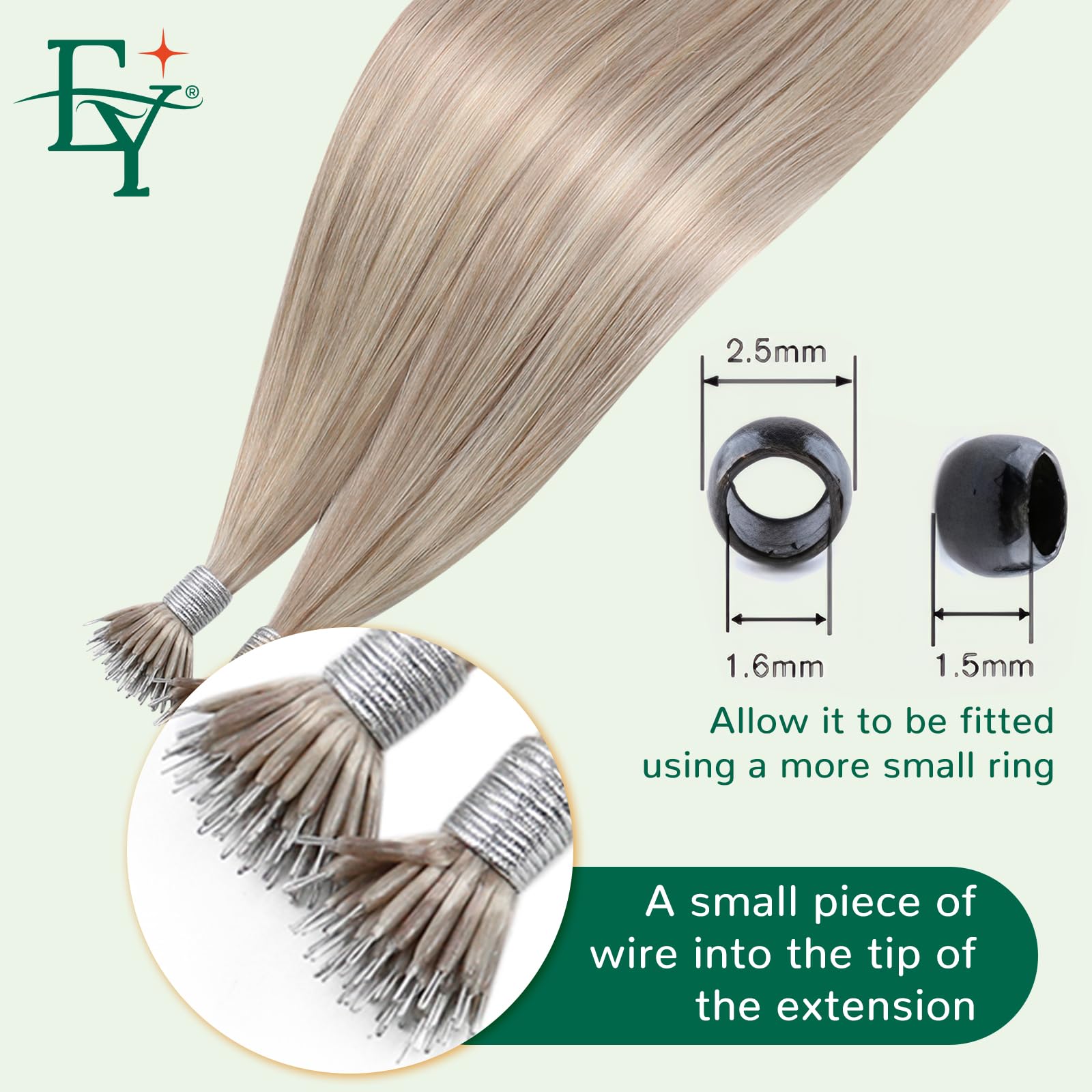Easyouth Blonde Nano Hair Extensions Real Human Hair Highlight Nano Bead Hair Extensions Human Hair Ash Blonde Mixed Bleach Blonde Pre Bonded for Women 14 Inch 50g/50s — view 5