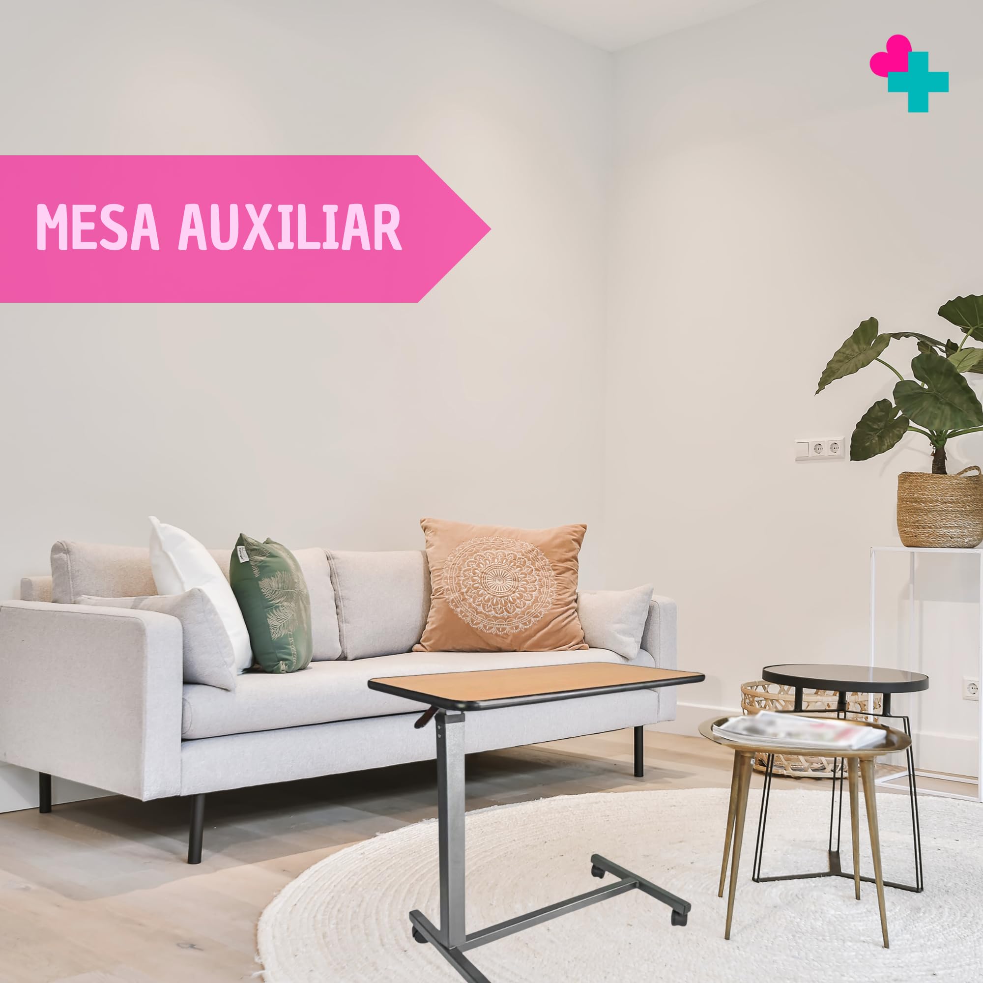 Mesa Auxiliar Regulable con Ruedas y Frenos | Mesa Plegable para Cama, Sofá y Sillón | Altura Ajustable 70-141 cm | Tablero 60x40 cm | Mesa Portátil para Lectura, Comer, Ordenador y Teletrabajo