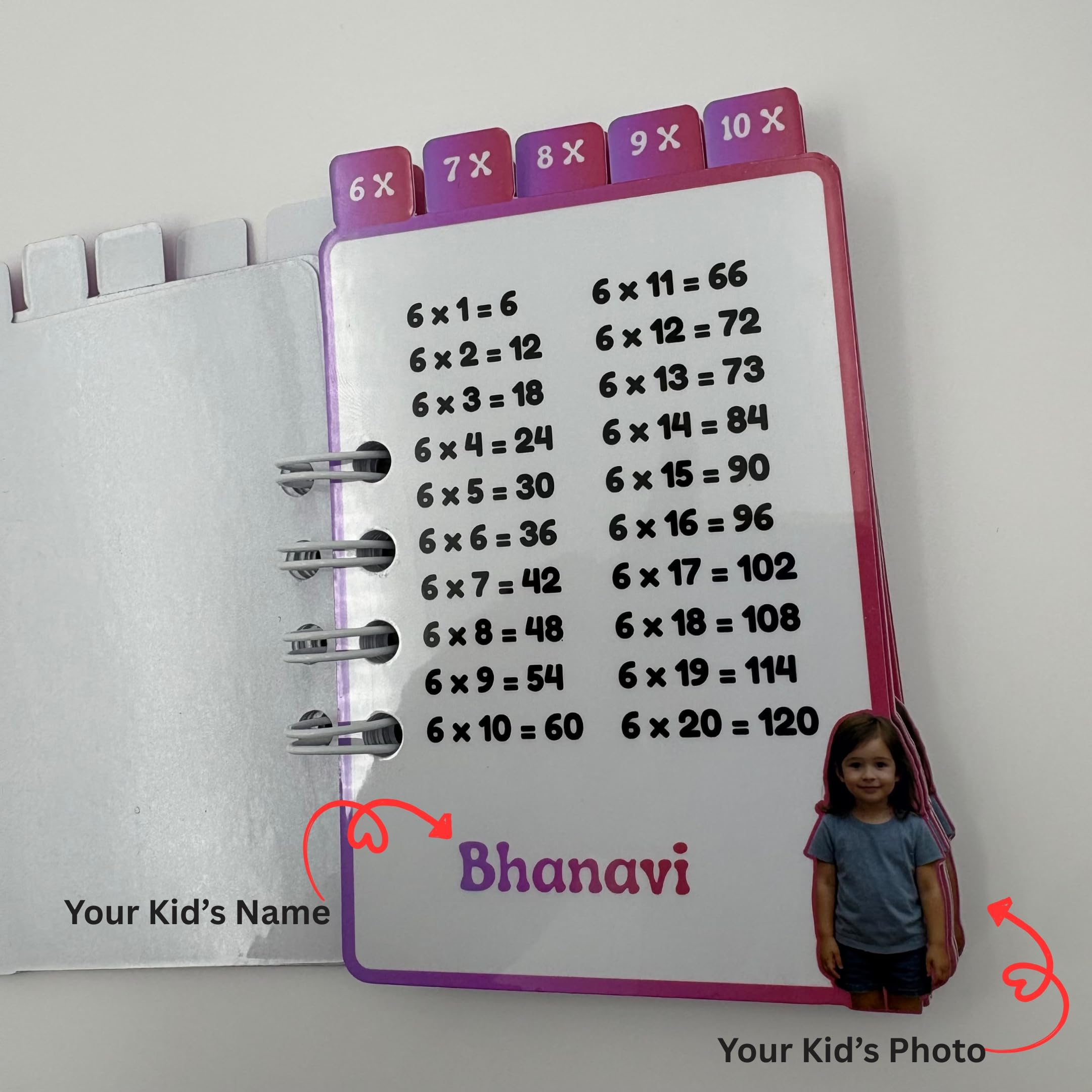 Personalized Multiplication Tables Mini Binder, Customizable Math Learning Book with Photo and Name, Educational Study Tool for Kids up to 20 Times Tables gallery image