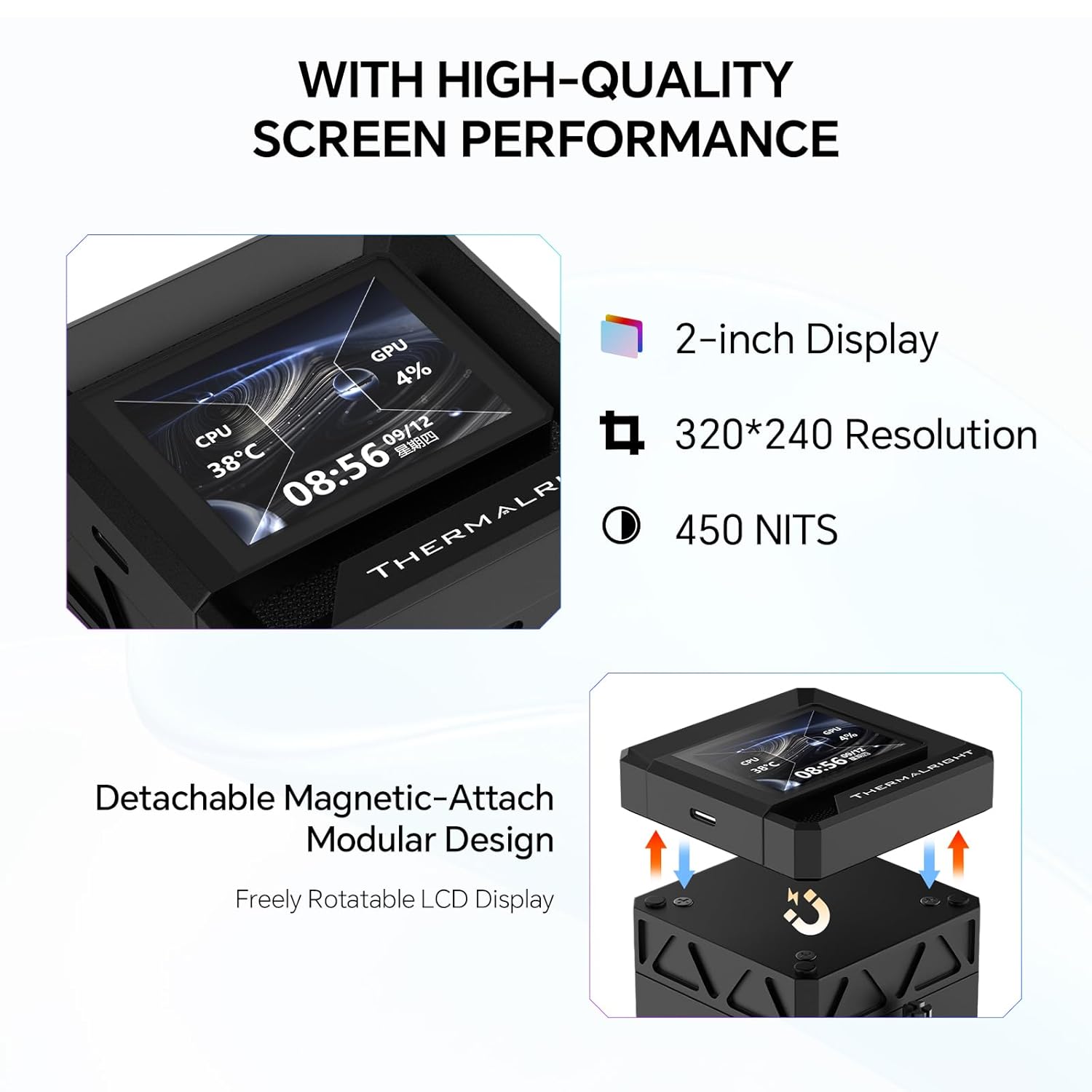 Frozen Warframe 360 SE ARGB Black V2 360mm AIO CPU Liquid Cooler with 2-inch LCD Screen, 3 x TL-M12Q 120mm ARGB Daisy-Chain PWM Fans, 3000 RPM Pump, Intel LGA 1851/1700/1200/115X & AMD AM5/AM4