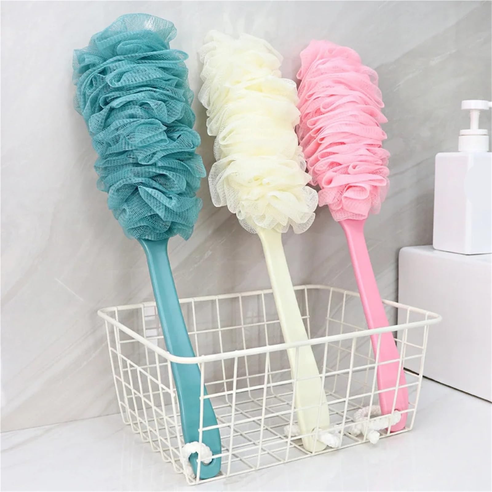 Rückenbürste 2Pcs Lange Griff Zurück Pinsel Körper Wäscher Dusche Hängen Körper Pinsel Schwämme Weiche Mesh Bad Dusche Pinsel Bad Zubehör Für Duschen(Beige)