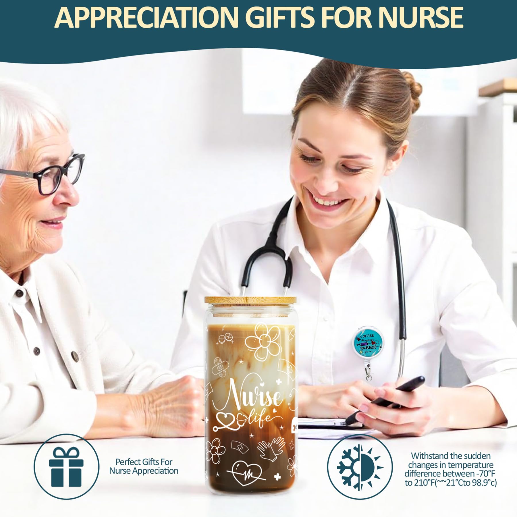 MHSMHL Nurse Gifts for Women, Nurses Week Gift, Nurse Appreciation Gift, Practitioner Gifts for Nurses, Nursing School Essentials with 16oz Glass Cup
