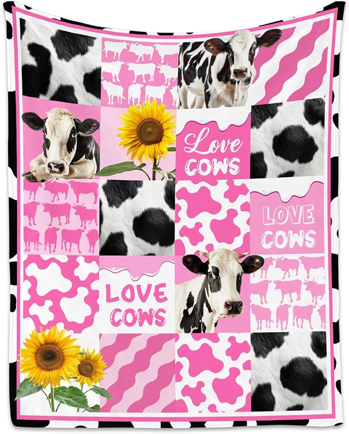 Cow Throw Blanket, Cozy Soft Throw Gifts for Girls, Cute Colorful Flannel Throw Blankets for Couch Office, 40x50 Inches