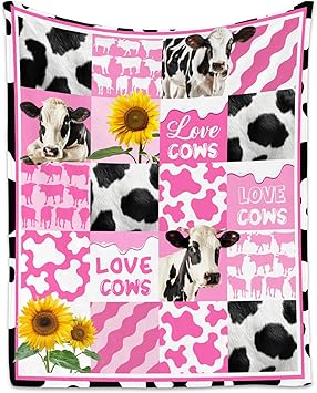 Cow Throw Blanket, Cozy Soft Throw Gifts for Girls, Cute Colorful Flannel Throw Blankets for Couch Office, 40x50 Inches
