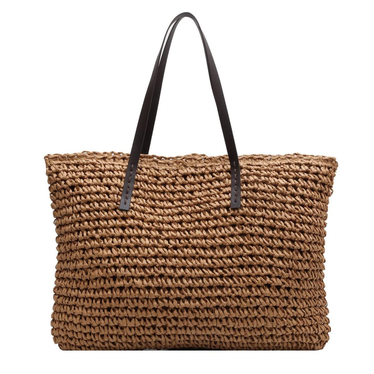 Kehpish Large Straw Beach Bag for Womens, Straw Handbag Woven Tote Bag With Zipper Summer Straw Shoulder Bag