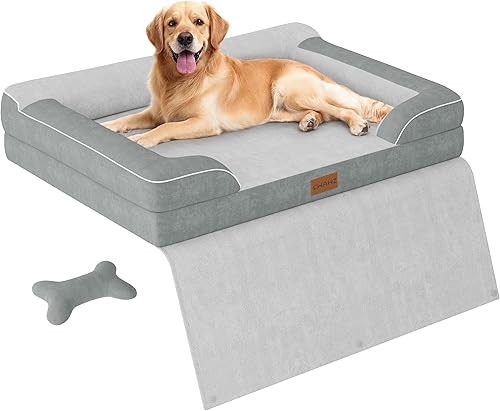 Cama extra grande para perro, cama ortopédica para mascotas con espuma viscoelástica de gel refrescante, cama para perro XL impermeable con funda