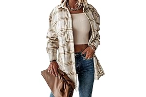 Women's 2024 Fall Plaid Button Down Long Sleeve Flannel Shirt