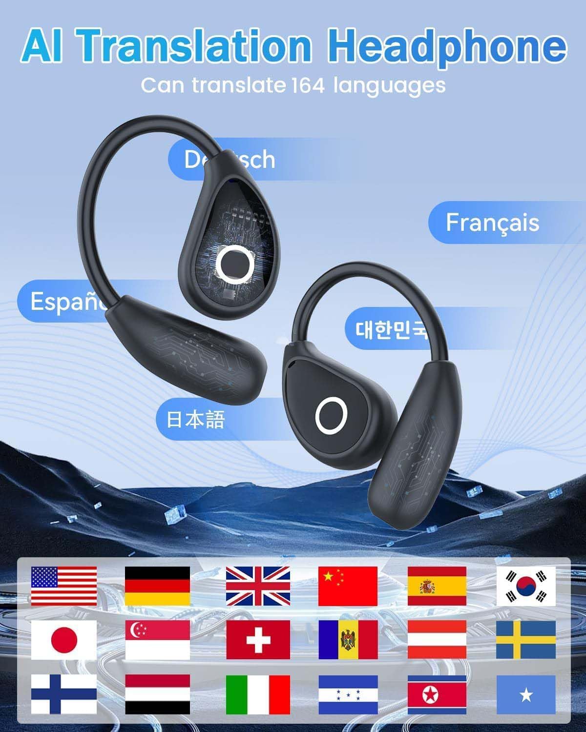 Écouteurs Traducteur Instantané - 164 Langues, 6 Modes - Autonomie 75h, Bluetooth 5.4 - Micro à Réduction De Bruit, Couleur Or Rose