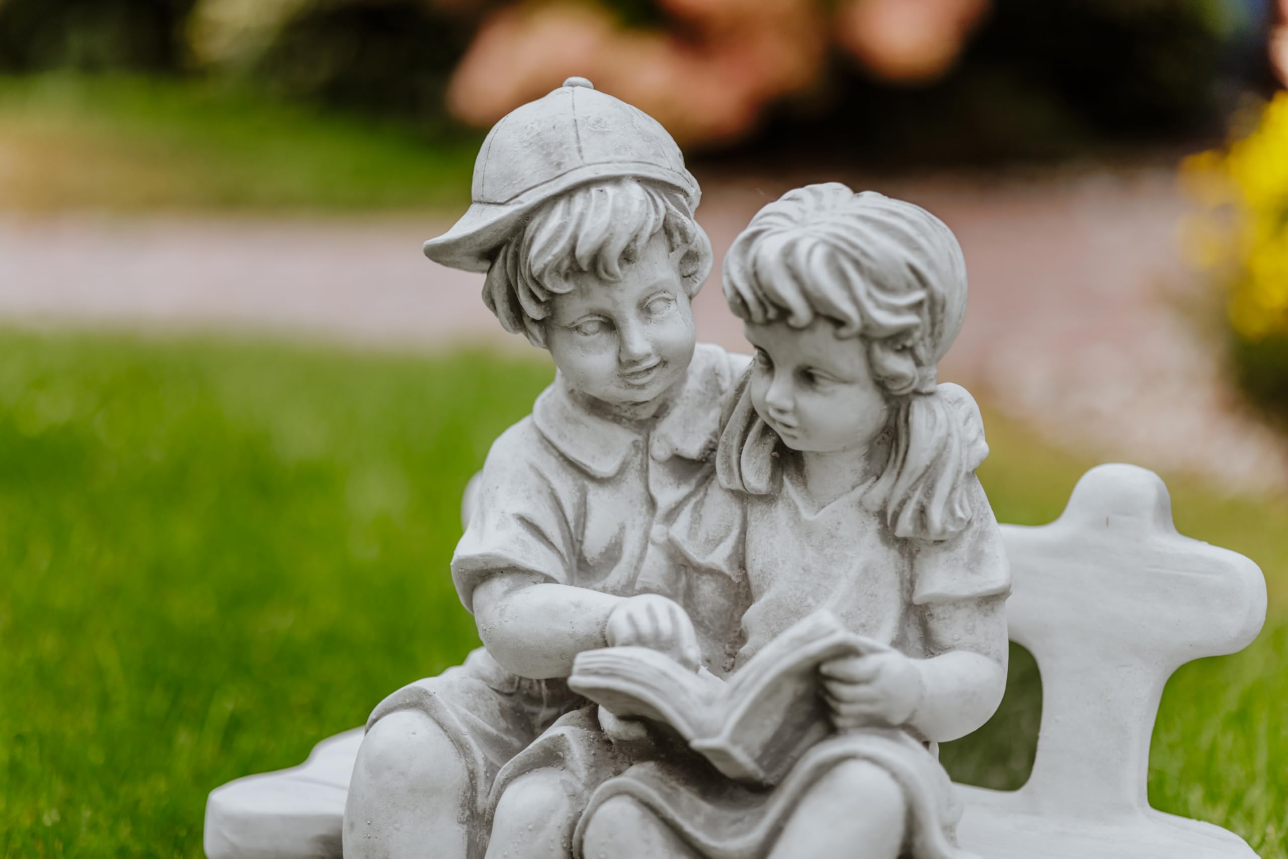 gartendekoparadies.de Figure de Pierre Massive garçon avec Fille sur Un Banc décoration de Jardin en Pierre reconstituée, résistant au Gel