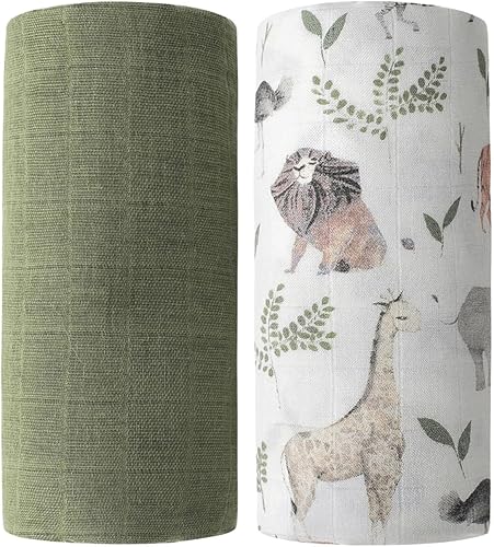 Little Jump Mantas transpirables de muselina para envolver Paquete de 2 mantas de recepción de bebé más suaves para niños y niñas (selva y verde)