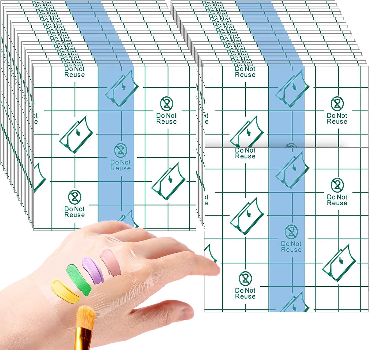 SAMMOO Makeup Hand Palette, Single Use Makeup Mixing Palette Disposable Foundation Mixing Tray Adhesive Artist Cosmetic Palette Waterproof Makeup Tape for Women Girl (100 PCS)