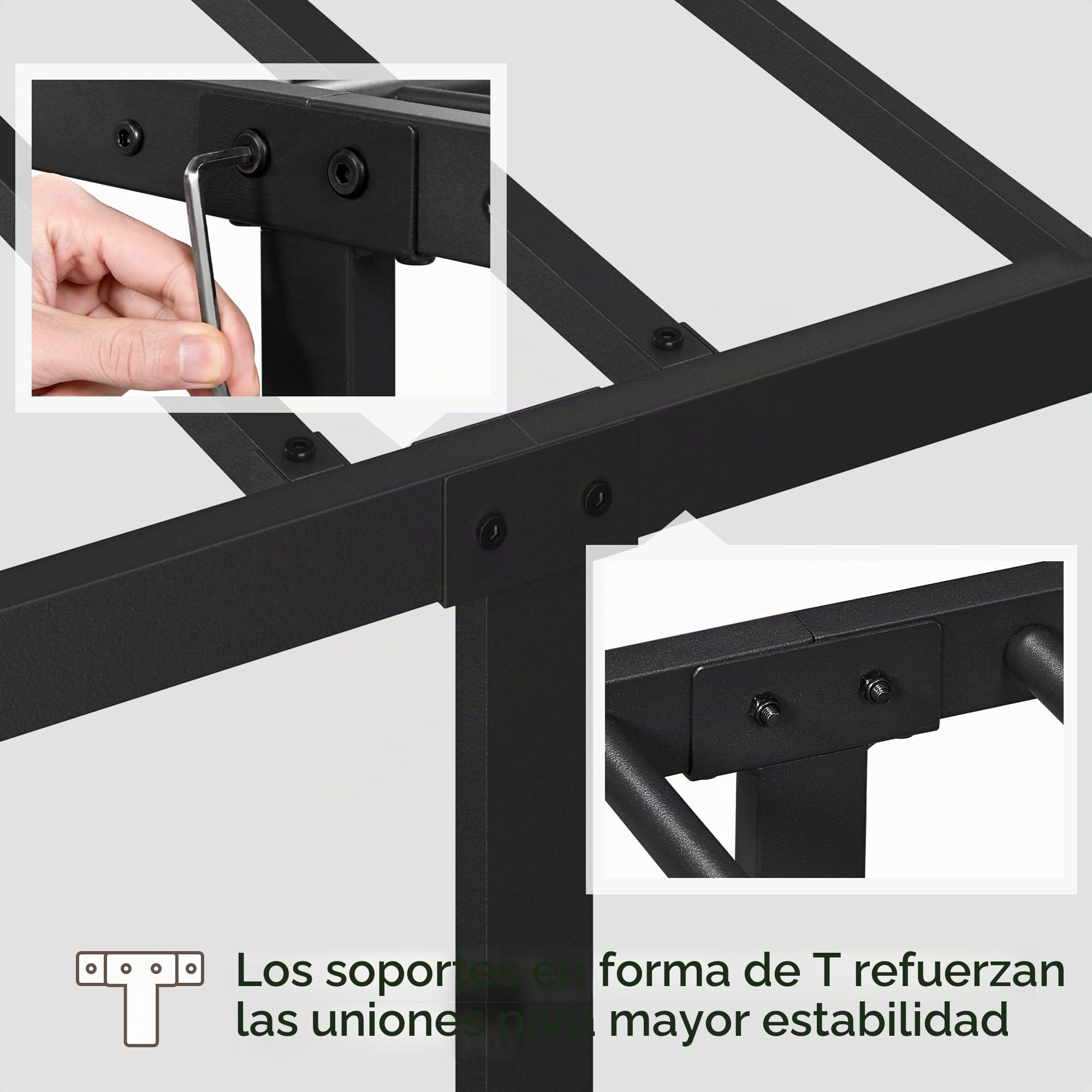 Yaheetech Marco de Cama Doble Matrimonial Adecuado para Colchón de 140x200 cm Estructura Metálica de Cama con Espacio Almacenamiento Estilo Moderno Industrial Negro