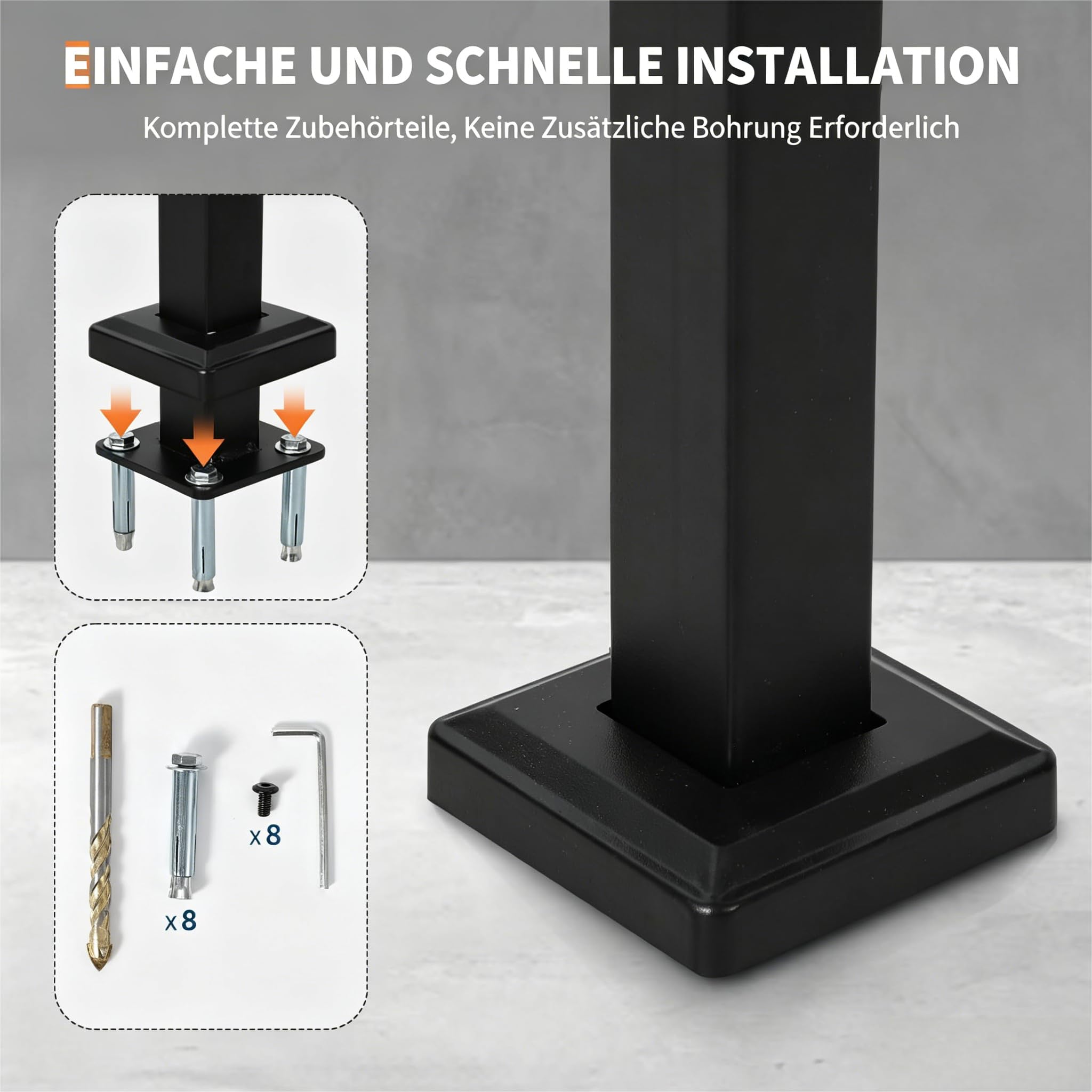 Garvee Treppengeländer Handlauf für 4 Stufen, Schwarz