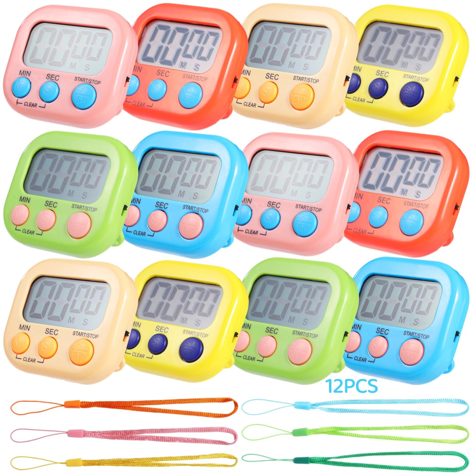 12 timer digitale sfuso, timer per aula con interruttore on/off, conto alla rovescia dei minuti e secondi, grande display LCD, allarme forte per esercizi, cucina, cottura, uso insegnante