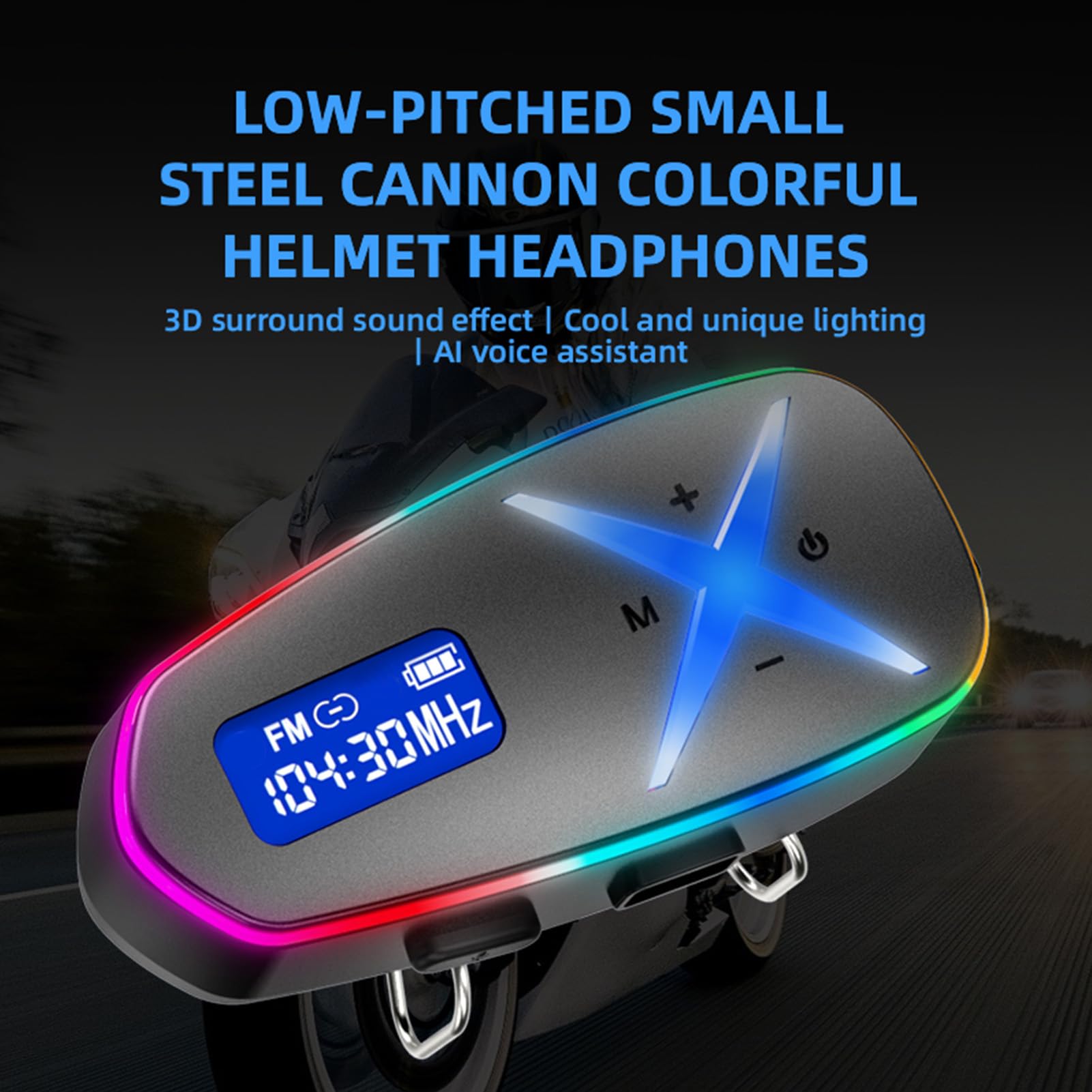 Auricolare Bluetooth per Casco con Surround 3D, Illuminazione RGB, BT 6.0, Impermeabile IP65, 40 Ore di Riproduzione, Interfono Bidirezionale con Mixaggio Musicale per