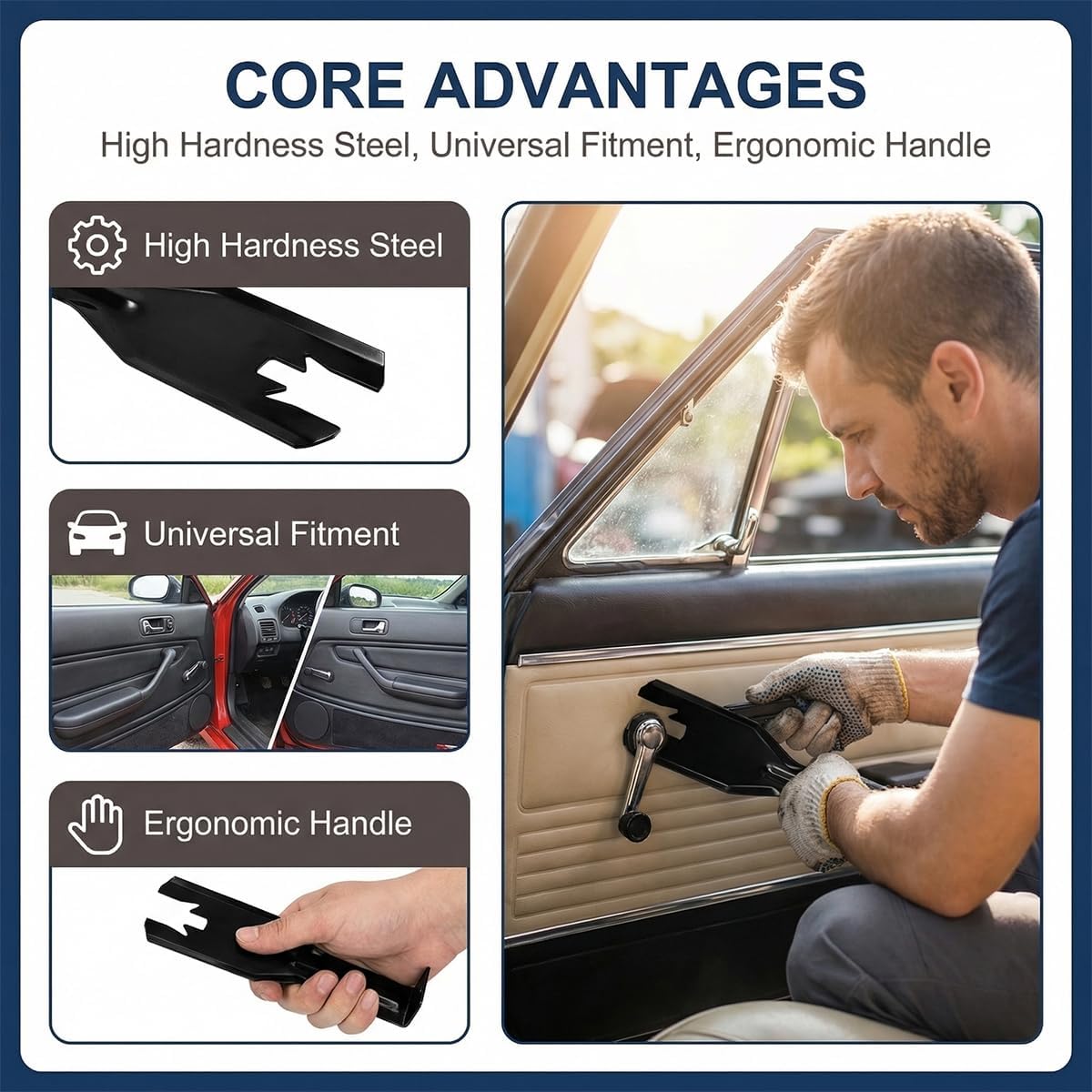Car Window Handle Removal Tool, OEM# 76951 Vehicle Door Panel Clip Puller with 10PCS Crank Retainer Clip, Automotive Repair & Maintenance Accessories, Universal for SUV RV Truck (Black) image 5