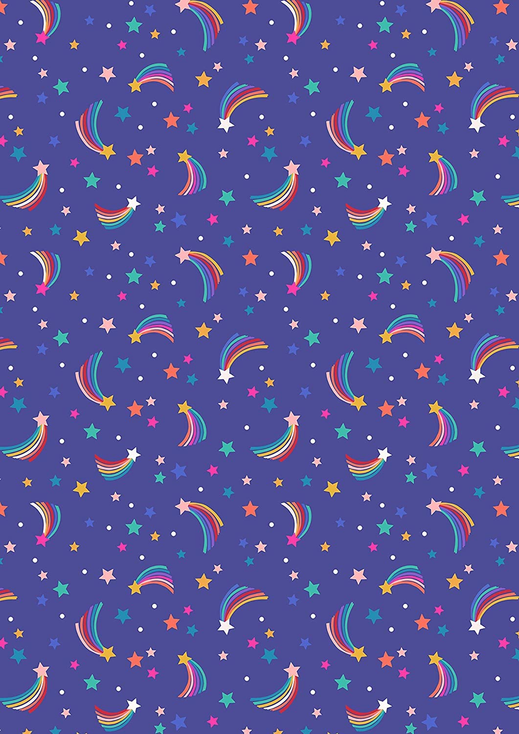 Rainbow Fabrics - Rainbow Shooting Stars -Lewis & Irene - 100% Quality Cotton Poplin Fabric - Per 0.5 Metre - Sewing Quilting Bunting Dress Fabric - Simply Sew Crafty™ (Blue)