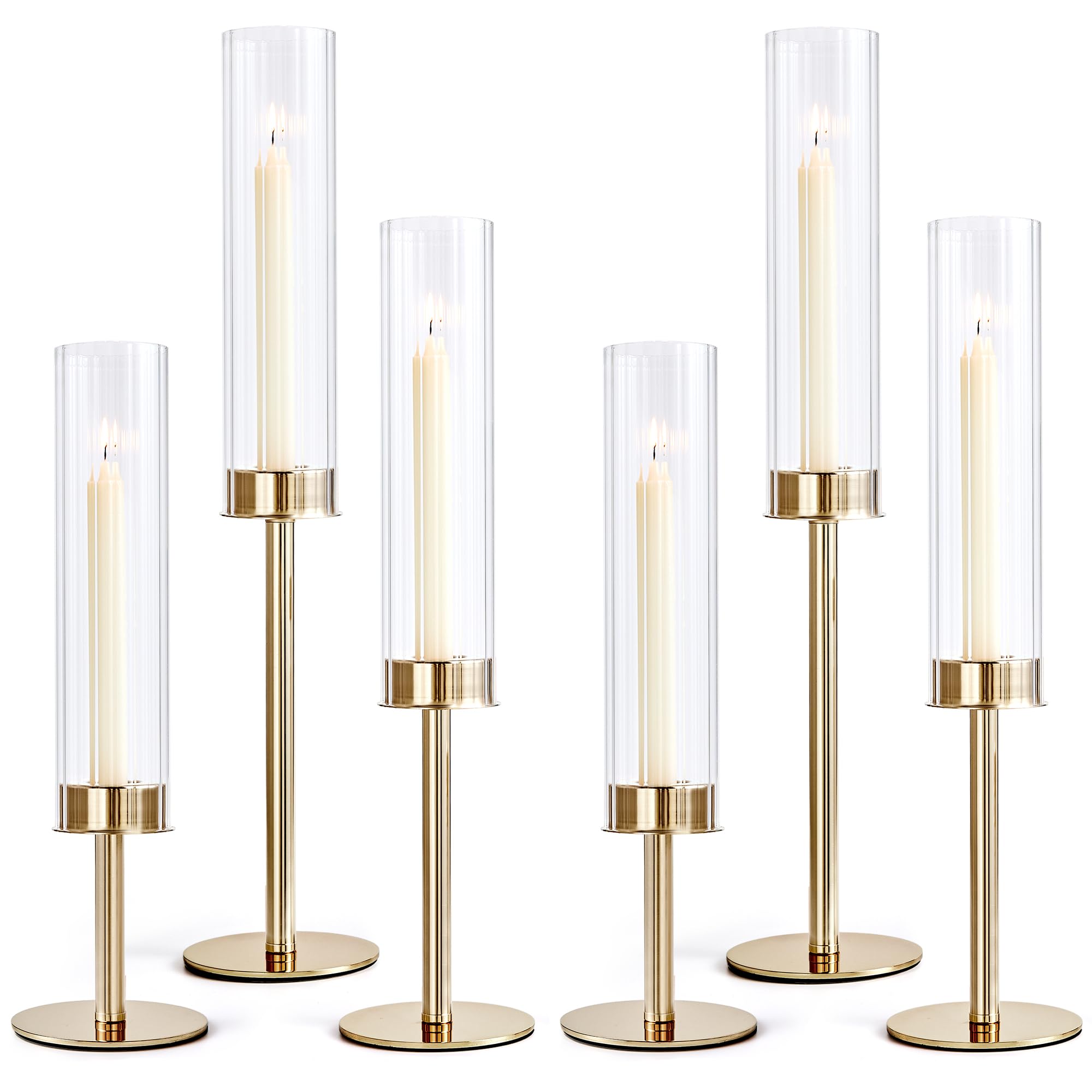 Hurricane - Set di 6 portacandele in vetro con base in metallo dorato, per matrimoni, Natale, tavolo da pranzo, feste, decorazioni per la casa (coste)