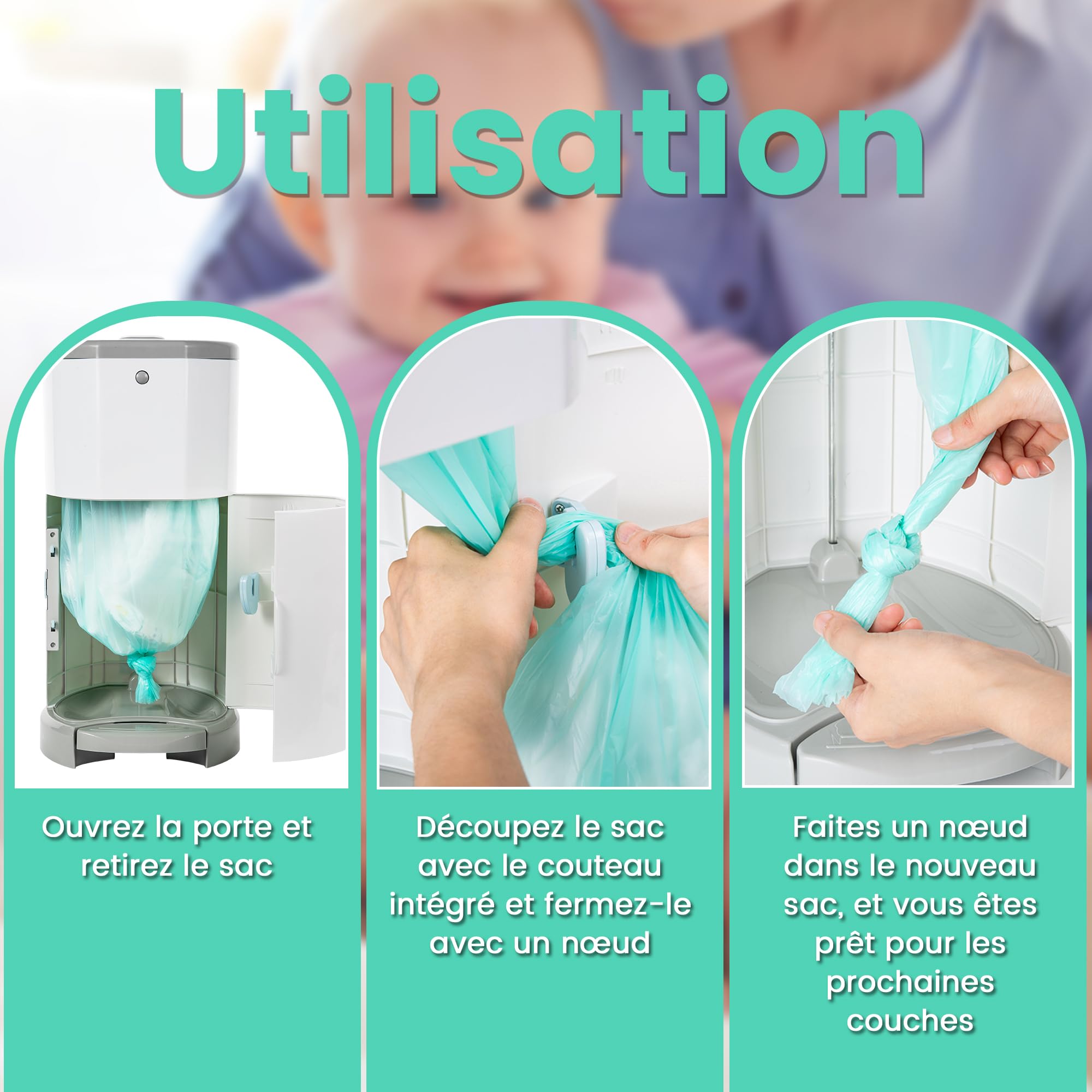 Saaf Recharge Poubelle à Couches pour Korbell 15/16 Litres - 6 Pièces - Sacs Parfumés - Facile à Installer