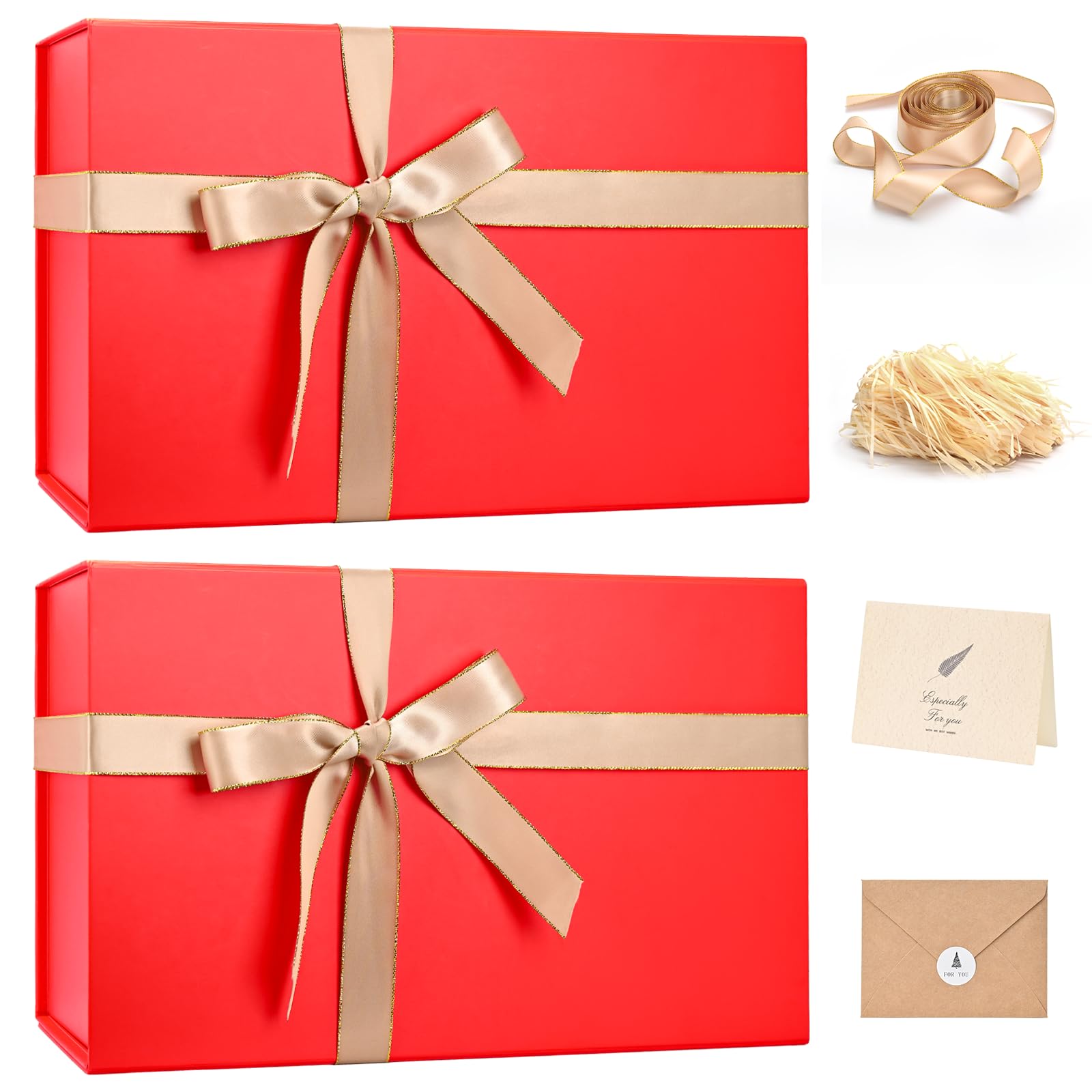 LIFELUM Red Magnetic Gift Box for Christmas Presents, 14"x8.5"x4.5"