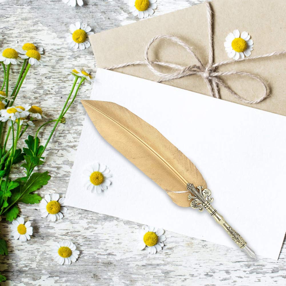Stift-Set, elegantes Schreibgerät im Vintage-Stil mit 5 austauschbaren Spitzen für Kalligraphie, Zeichnen, Schreiben von Buchstaben, Gold, Silber, Nylon, Metall, 1,0 mm, 464 g, (Cut gold)
