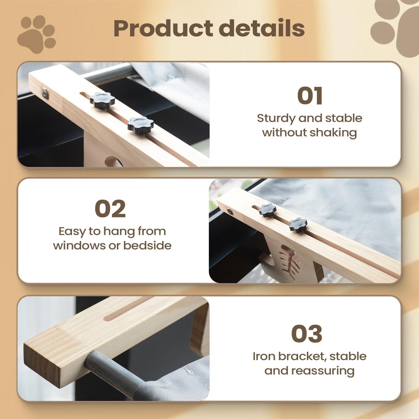 Cama Ventana Para Gatos Asiento Para Tomar El Sol Para Mascotas Con Cojín | Hamaca De Ventana Para Gatos Para Hogar Apartamento Alféizar Mesita De Noche Cajonera Armario