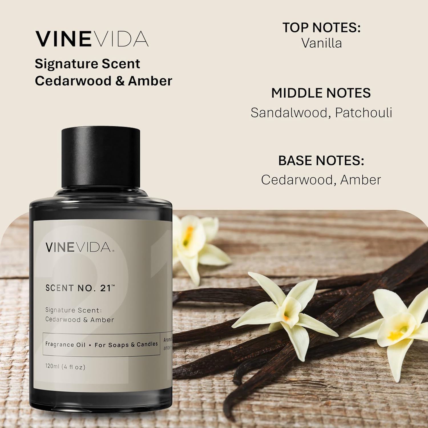 VINEVIDA [4oz] Cedarwood & Amber Fragrance Oil for Candle Making and Soap Making - Premium Candle Scents for Soy Candles