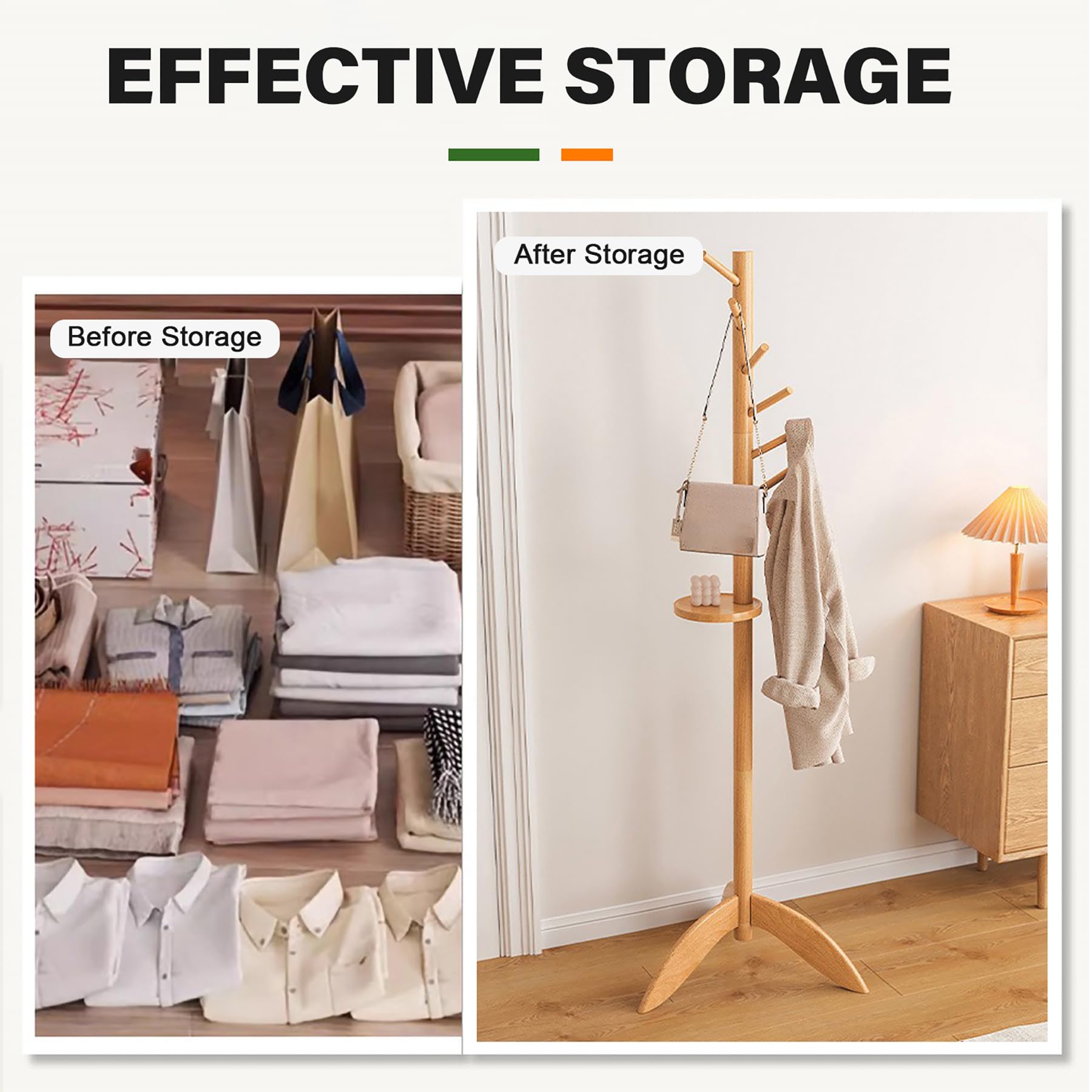Perchero Independiente De Madera Maciza Incluye Bandeja Y Ganchos Perchero Compacto para Espacios Pequeños Árbol De Recibidor Multifuncional De 178Cm De Altura para Salone,Natural Wood,B