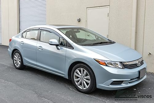 Miniatura 3 de Para Honda Civic 4Dr Sedan 2012-2015  Viseras EOS JDM Mugen ll Estilo Tape-On Smoke Tinted Side Ventana Ventana Ventilación Deflectores de