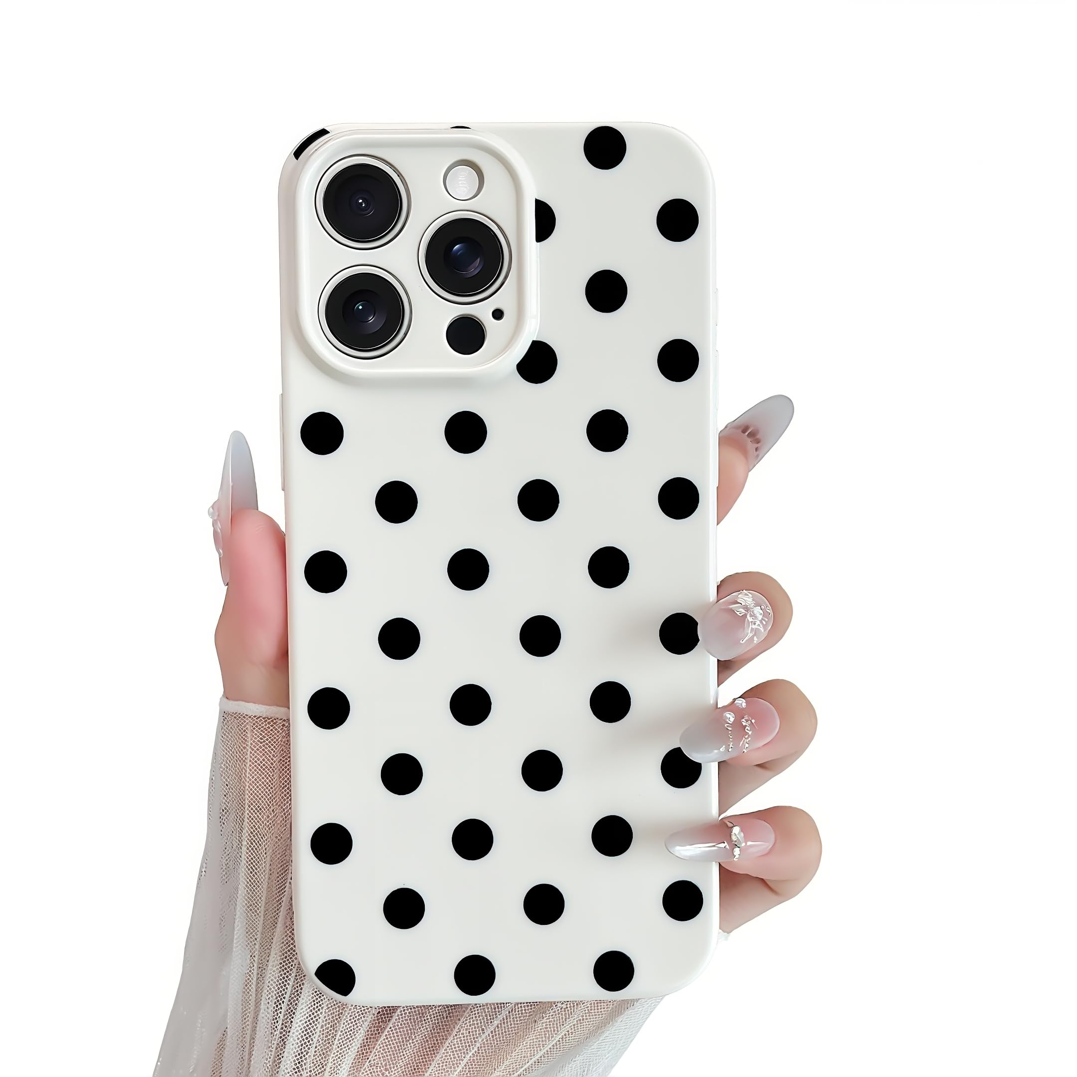 Skyseaco Compatible with iPhone 15 Pro Max Case Cute Polka Dot Phone Case Soft TPU Shockproof Phone Cover Full Camera Lens Protection for Women Girls