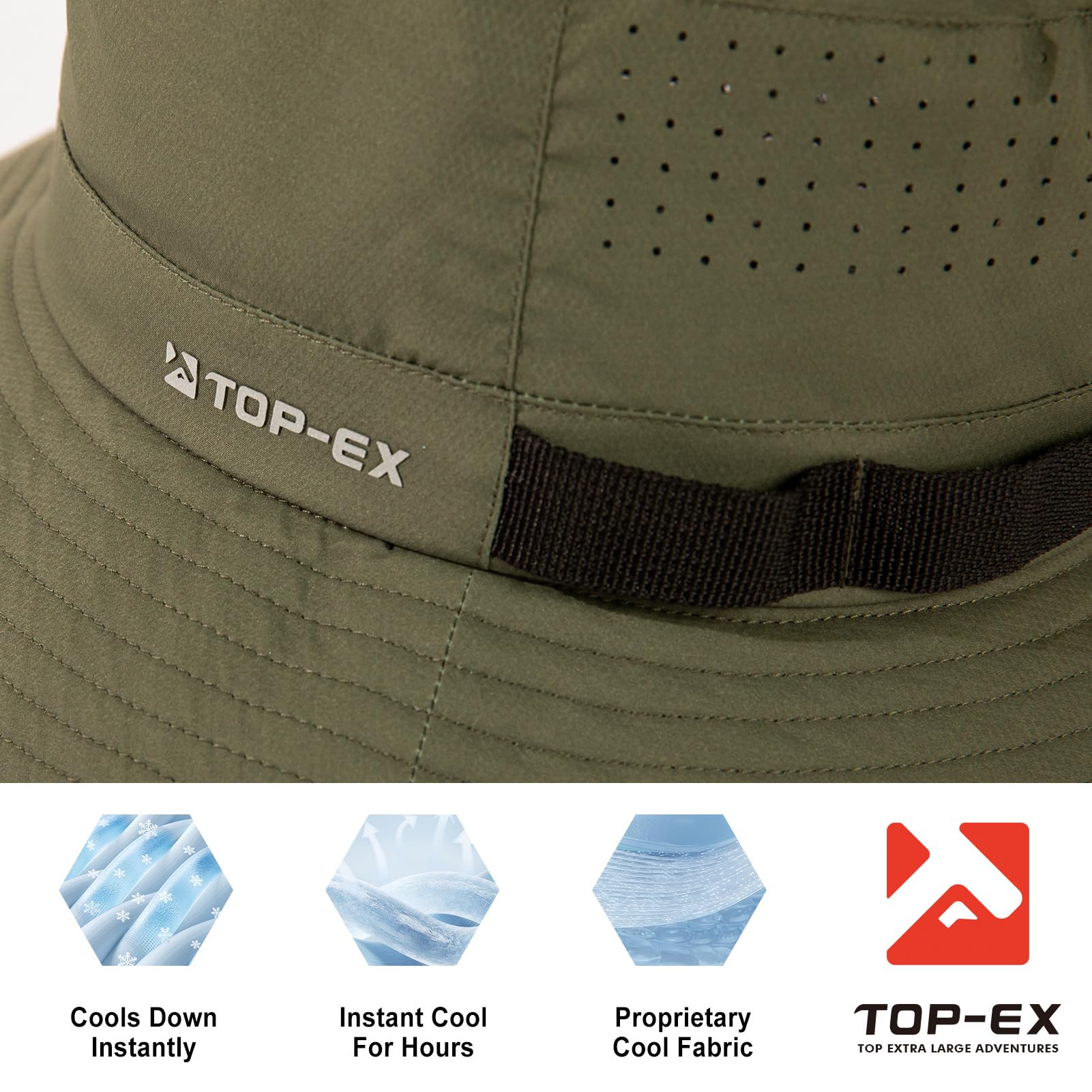TOP-EX Sombrero de pescador refrescante para hombre, transpirable, protección UV, sombrero de sol para mujer, sombrero de verano al aire libre con ala ancha, sombrero de safari plegable