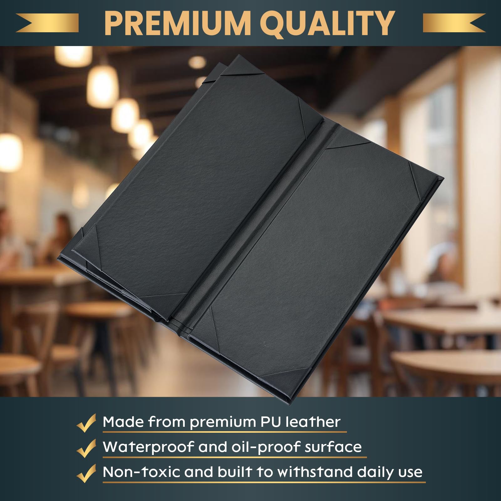 Paquete de 6 fundas de menú de 8 vistas de 4.25 x 11 pulgadas | Fundas de menú de piel sintética estilo libro para restaurante, cafetería, bares y lista de vinos