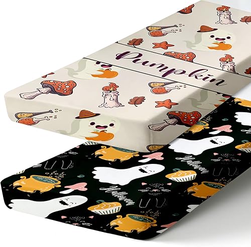 Sábanas ajustadas personalizadas para cuna, 2 piezas, sábana blanca de Halloween con nombre de bebé, sábana de colchón para bebé, regalos de