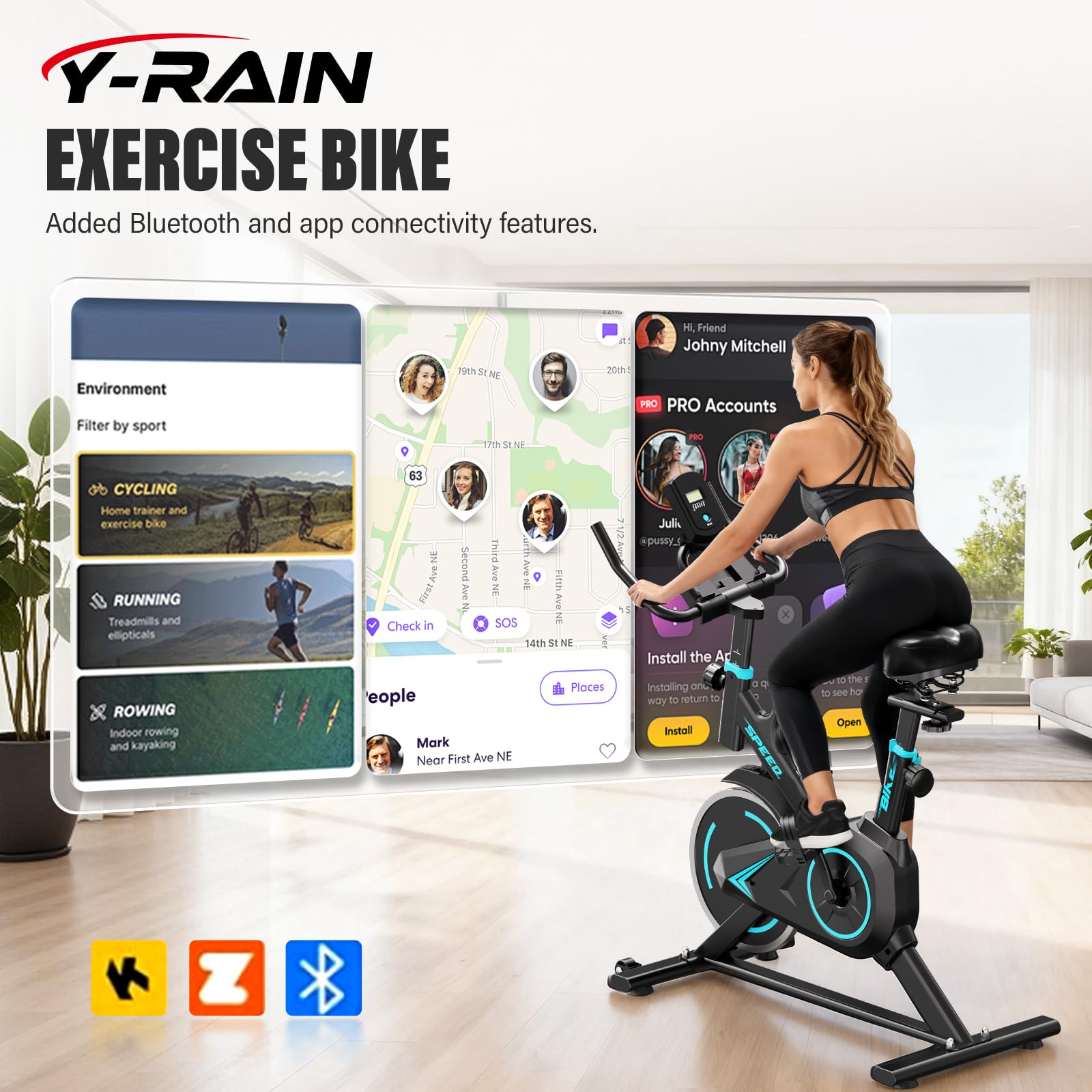 Cyclette da Casa con App, Ciclette Resistenza 0-100% Regolabile, Bicicletta da Appartamento Silenziosa, Design Ergonomico, Capacità 120 kg-1
